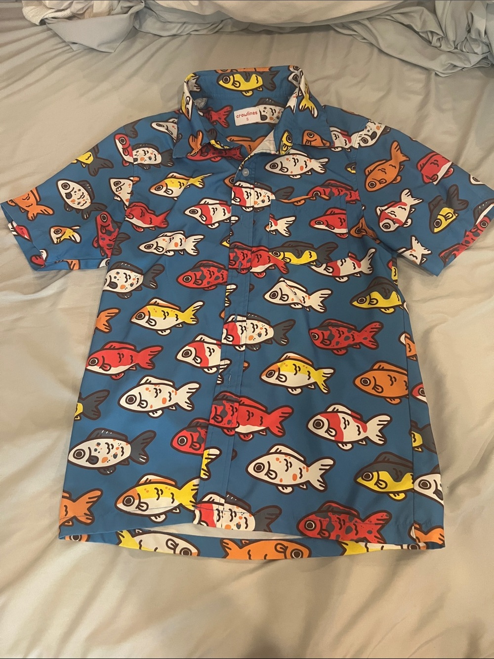 Men's Casual Button-Down Shirt - Blue Multi Fish Print